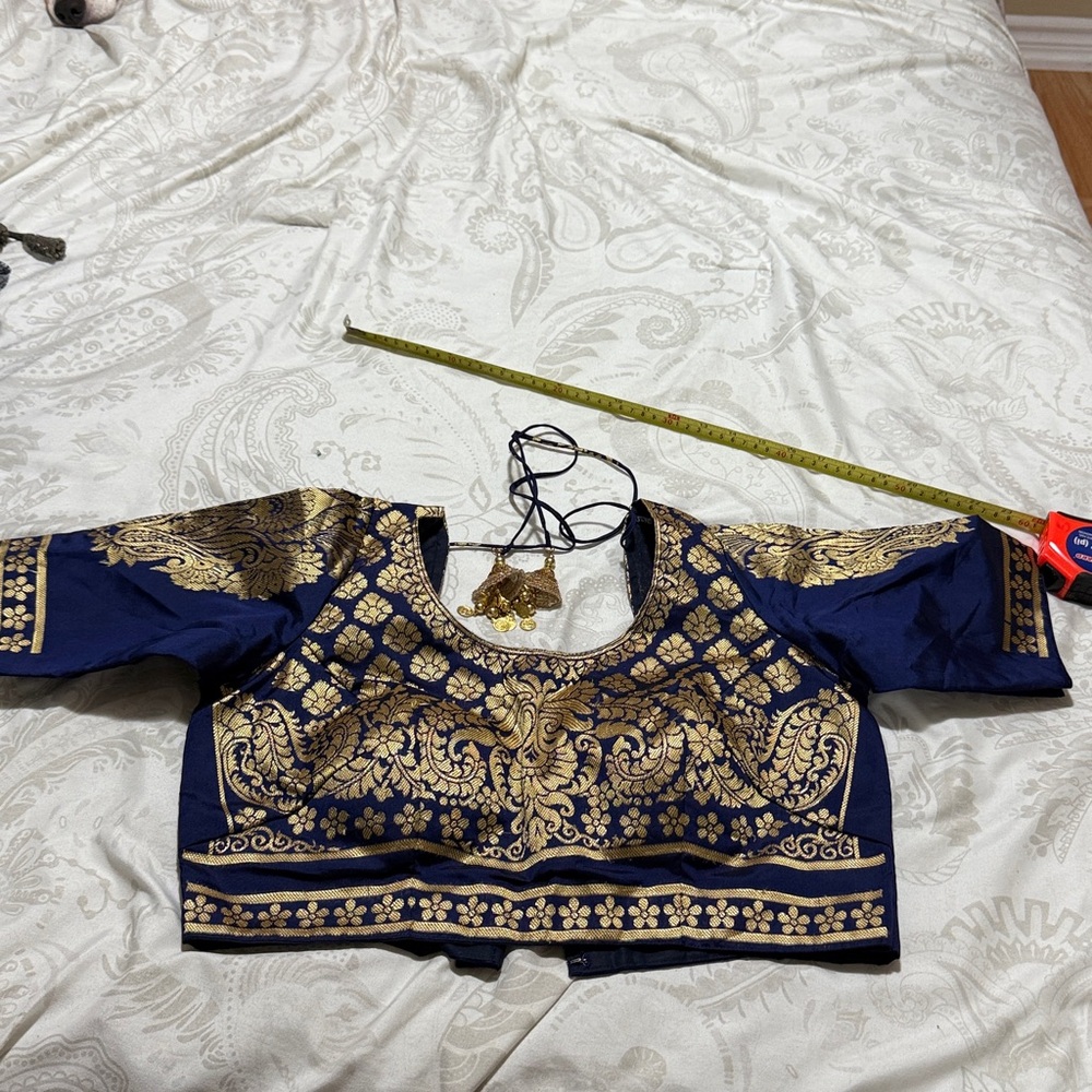 Navy Blue and Gold Embroidered Blouse